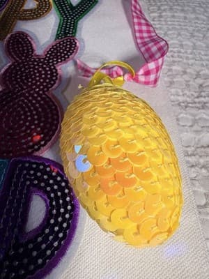 Easter Bunny Sequin Red Canvas Tote Custom Design Embellish OOAK Basket Bag NEW - Thumbnail 5