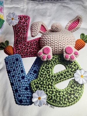 Easter Bunny Tail LOVE Canvas Tote Custom Design Embellish OOAK Basket Bag NEW - Thumbnail 6