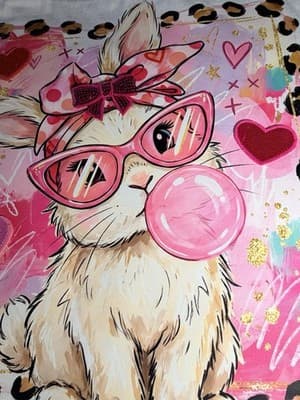 Easter Bunny Pink Bubble Canvas Tote Custom Design Embellish OOAK Basket Bag NEW - Thumbnail 2