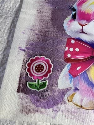 Easter Bunny Purple Cute Canvas Tote Custom Design Embellish OOAK Basket Bag NEW - Thumbnail 4