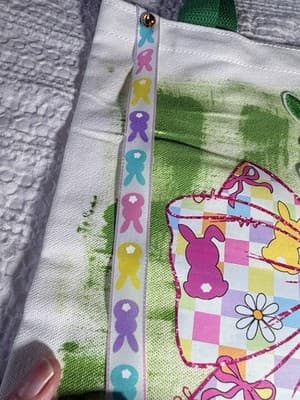 Easter Bunny Peep Floral Canvas Tote Custom Design Embellish OOAK Basket Bag NEW - Thumbnail 6