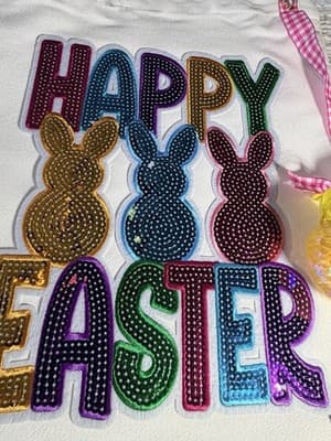 Easter Bunny Sequin Red Canvas Tote Custom Design Embellish OOAK Basket Bag NEW - Thumbnail 7