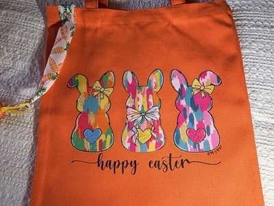 Easter Bunny Orange Cute Canvas Tote Custom Design Embellish OOAK Basket Bag NEW - Thumbnail 5