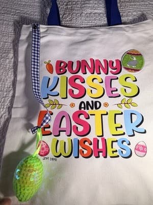 Easter Bunny Kisses Wish Canvas Tote Custom Design Embellish OOAK Basket Bag NEW - Thumbnail 5