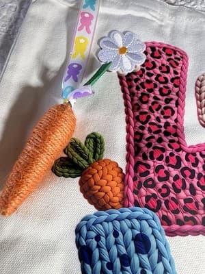 Easter Bunny Tail LOVE Canvas Tote Custom Design Embellish OOAK Basket Bag NEW - Thumbnail 4