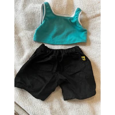 Build A Bear Tiny Tees Blue Tank Top Black Shorts Bear Clothing Set Size #G - Thumbnail 2