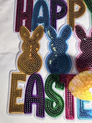 Easter Bunny Sequin Blue Canvas Tote Custom Design Embellish OOAK Basket Bag NEW - Thumbnail 4