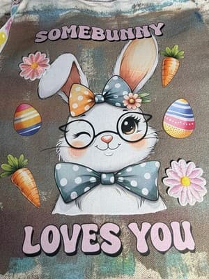 Easter Bunny Glasses Canvas Tote Custom Design Embellish OOAK Basket Bag NEW - Thumbnail 6