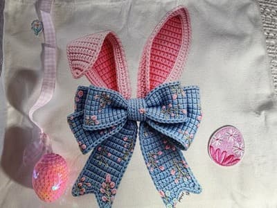Easter Bunny Canvas Tote Custom Design Embellished OOAK Egg Hunt Basket Bag NEW - Thumbnail 6