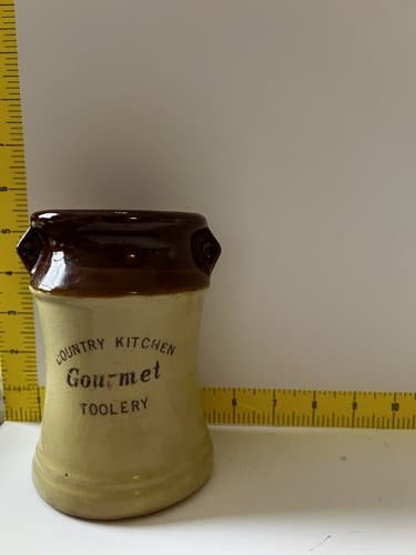 Kitchen Utensil Vintage 70’s Retro Brown Ivory Drip Pottery Jar Holder Toolery - Thumbnail 12