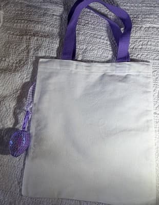 Easter Bunny Purple Cute Canvas Tote Custom Design Embellish OOAK Basket Bag NEW - Thumbnail 7