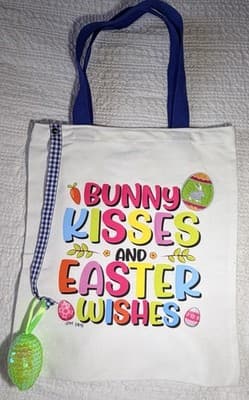 Easter Bunny Kisses Wish Canvas Tote Custom Design Embellish OOAK Basket Bag NEW - Thumbnail 2