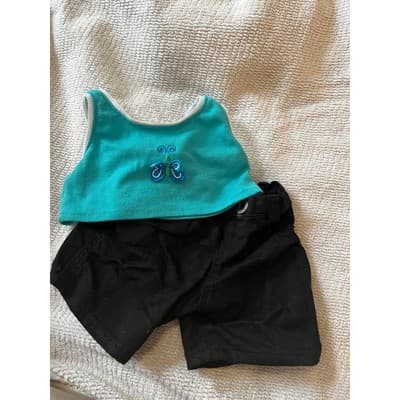 Build A Bear Tiny Tees Blue Tank Top Black Shorts Bear Clothing Set Size #G - Thumbnail 3
