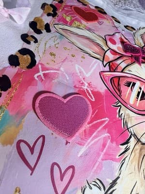 Easter Bunny Pink Bubble Canvas Tote Custom Design Embellish OOAK Basket Bag NEW - Thumbnail 9
