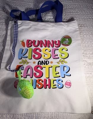 Easter Bunny Kisses Wish Canvas Tote Custom Design Embellish OOAK Basket Bag NEW - Thumbnail 7