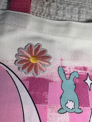 Easter Bunny Pink Egg Canvas Tote Custom Design Embellish OOAK Basket Bag NEW - Thumbnail 6