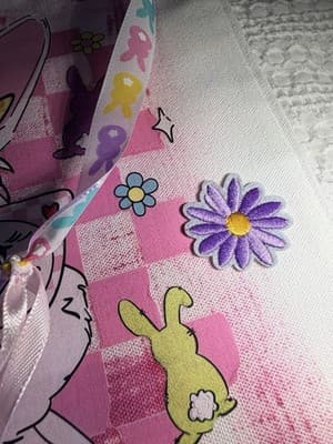 Easter Bunny Pink Egg Canvas Tote Custom Design Embellish OOAK Basket Bag NEW - Thumbnail 7