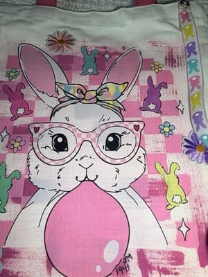 Easter Bunny Pink Egg Canvas Tote Custom Design Embellish OOAK Basket Bag NEW - Thumbnail 5