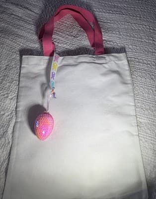 Easter Bunny Pink Egg Canvas Tote Custom Design Embellish OOAK Basket Bag NEW - Thumbnail 9