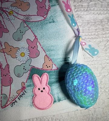 Easter Peeps Bow Blue Canvas Tote Custom Design Embellish OOAK Basket Bag NEW - Thumbnail 3