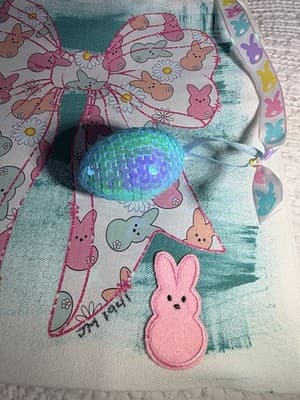 Easter Peeps Bow Blue Canvas Tote Custom Design Embellish OOAK Basket Bag NEW - Thumbnail 7