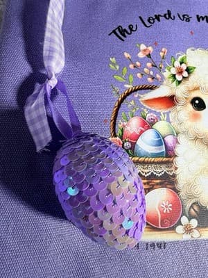 Easter Lamb Lord Sheppard Canvas Tote Custom Design Embellish OOAK Basket Bag - Thumbnail 5