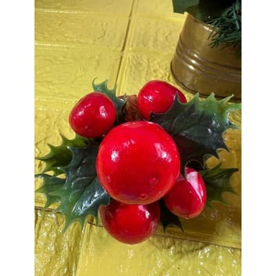 Vintage Christmas Floral Picks Holly Thred Spun Cotton Mini Ornament - Thumbnail 2