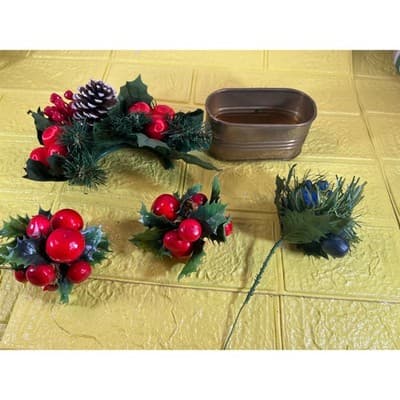 Vintage Christmas Floral Picks Holly Thred Spun Cotton Mini Ornament - Thumbnail 10
