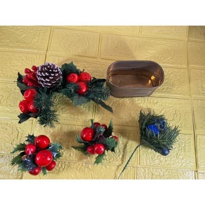 Vintage Christmas Floral Picks Holly Thred Spun Cotton Mini Ornament - Thumbnail 14