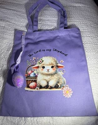 Easter Lamb Lord Sheppard Canvas Tote Custom Design Embellish OOAK Basket Bag - Thumbnail 7