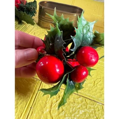 Vintage Christmas Floral Picks Holly Thred Spun Cotton Mini Ornament - Thumbnail 15