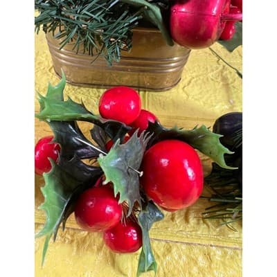 Vintage Christmas Floral Picks Holly Thred Spun Cotton Mini Ornament - Thumbnail 3