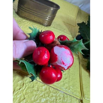 Vintage Christmas Floral Picks Holly Thred Spun Cotton Mini Ornament - Thumbnail 16