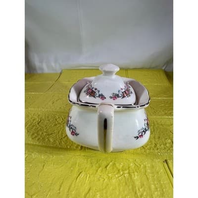 Vintage WS George Lido Sugar Bowl with Lid Pink Floral - Thumbnail 3