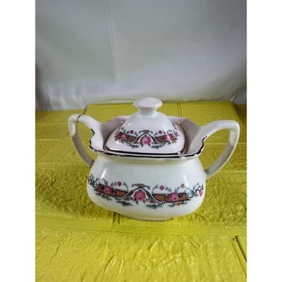 Vintage WS George Lido Sugar Bowl with Lid Pink Floral - Thumbnail 4