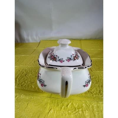 Vintage WS George Lido Sugar Bowl with Lid Pink Floral - Thumbnail 5