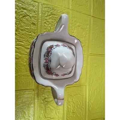 Vintage WS George Lido Sugar Bowl with Lid Pink Floral - Thumbnail 6