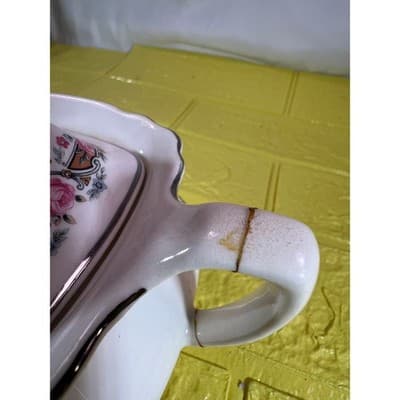 Vintage WS George Lido Sugar Bowl with Lid Pink Floral - Thumbnail 8