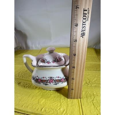 Vintage WS George Lido Sugar Bowl with Lid Pink Floral - Thumbnail 9