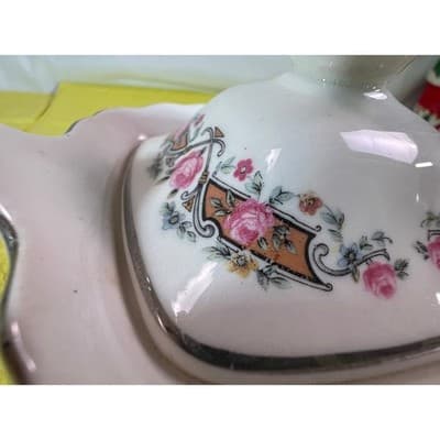 Vintage WS George Lido Sugar Bowl with Lid Pink Floral - Thumbnail 13