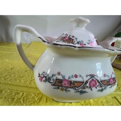 Vintage WS George Lido Sugar Bowl with Lid Pink Floral - Thumbnail 14