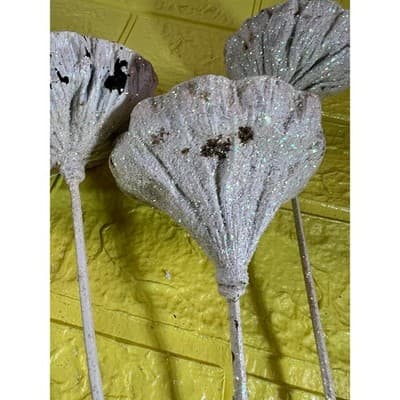 Vintage Lotus Seed Pod Floral Picks Christmas Holiday White Silver Set - Thumbnail 17