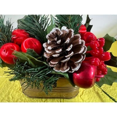 Vintage Christmas Floral Picks Holly Thred Spun Cotton Mini Ornament - Thumbnail 7