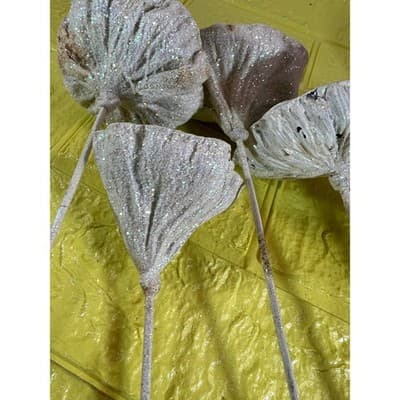 Vintage Lotus Seed Pod Floral Picks Christmas Holiday White Silver Set - Thumbnail 16