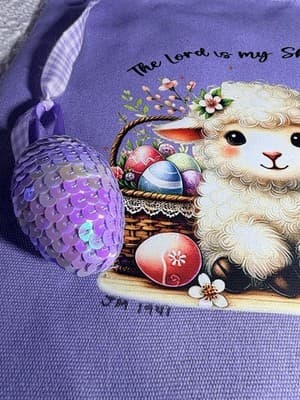 Easter Lamb Lord Sheppard Canvas Tote Custom Design Embellish OOAK Basket Bag - Thumbnail 4