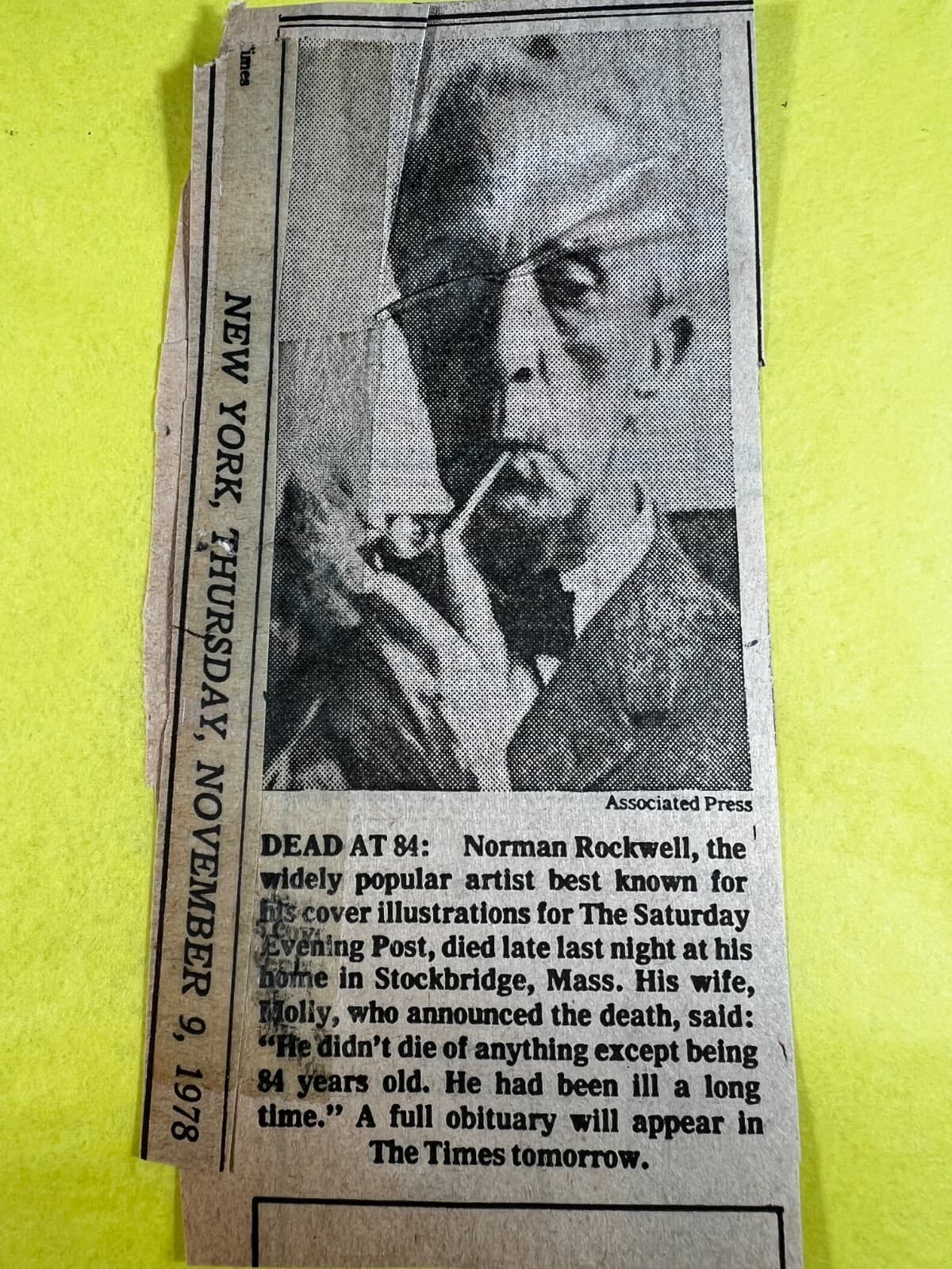 1978 Norman Rockwell Obituary Death Announcement NY Times Ephemera Vintage Rare - Thumbnail 2