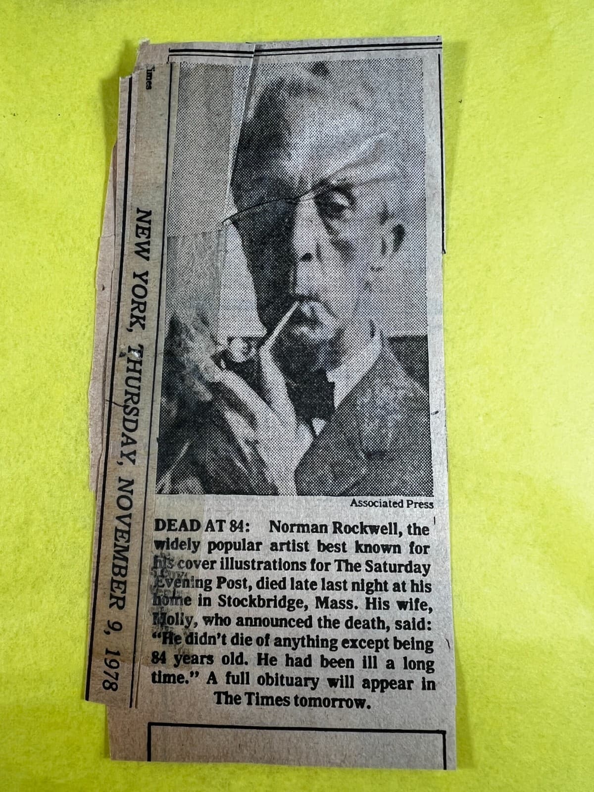 1978 Norman Rockwell Obituary Death Announcement NY Times Ephemera Vintage Rare - Thumbnail 5