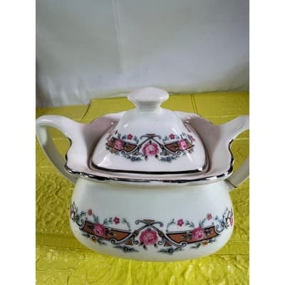 Vintage WS George Lido Sugar Bowl with Lid Pink Floral - Thumbnail 2