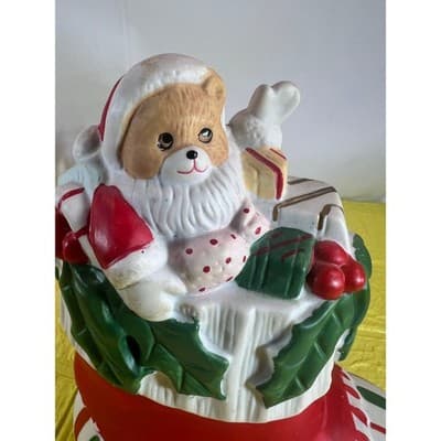 Vintage Ceramic Christmas Stocking Bear Figurine - Thumbnail 13