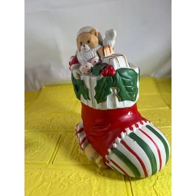 Vintage Ceramic Christmas Stocking Bear Figurine - Thumbnail 4